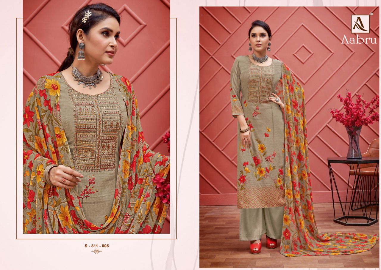 Alok Aabru Digital Style Latest Designer Casual Regular Wear Pure French Style With Fancy Crepe Silk Digital Printed Thread Embroidery And Swarovski Diamond Work Geo Digital Print with Four Side Lace Salwar Suit Collection